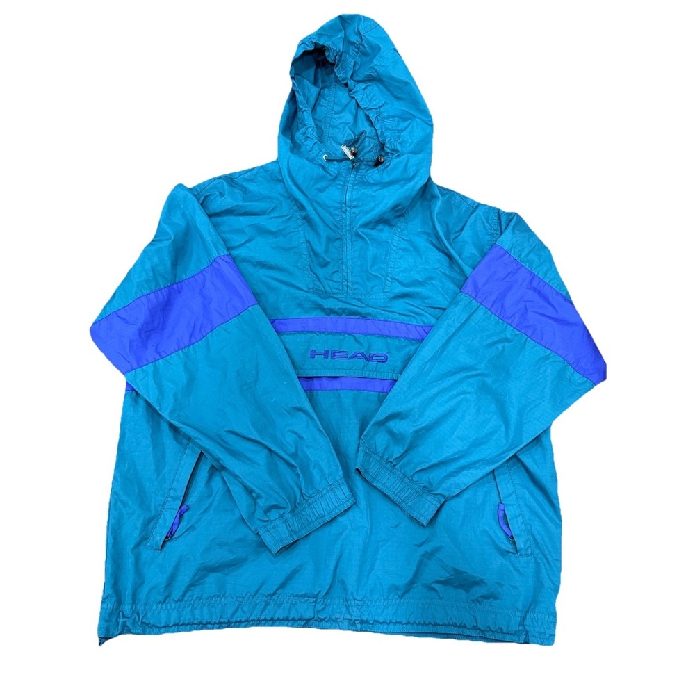 Vintage Head‎ Pullover Anorak Jacket Blue Purple Hooded Track Windbreaker XL